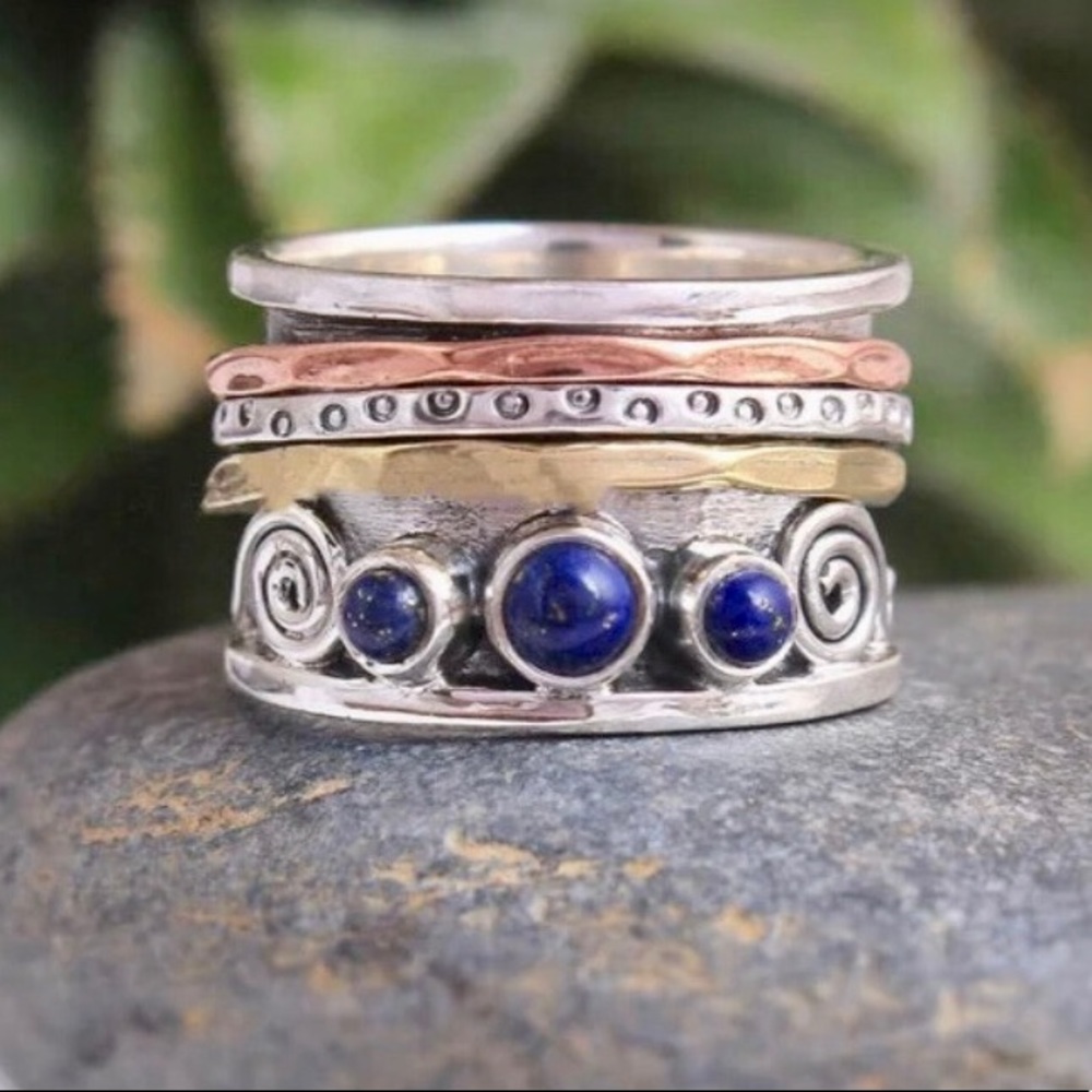 Lapis Silver Meditation Ring Sz 8